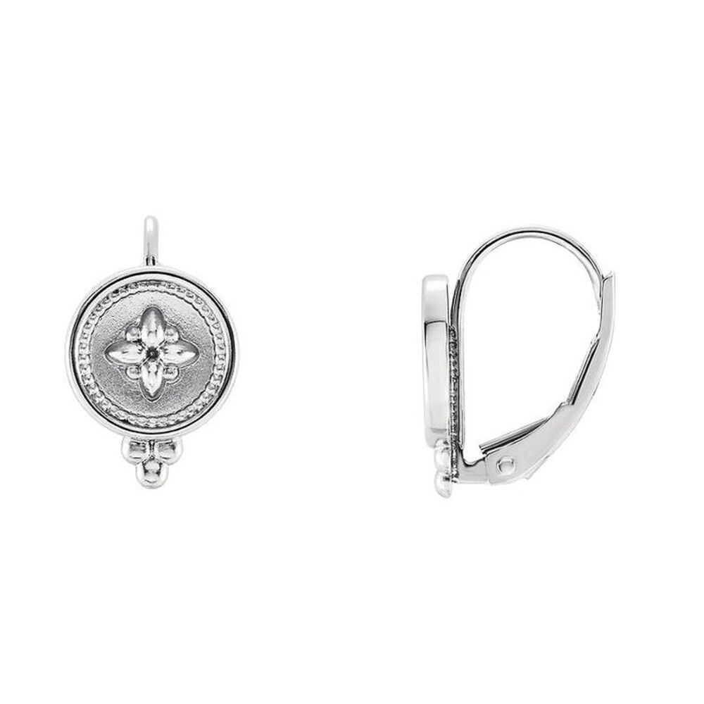 9 x 14mm (9/16 Inch) 14k White Gold Beaded Disc Lever Back Earrings